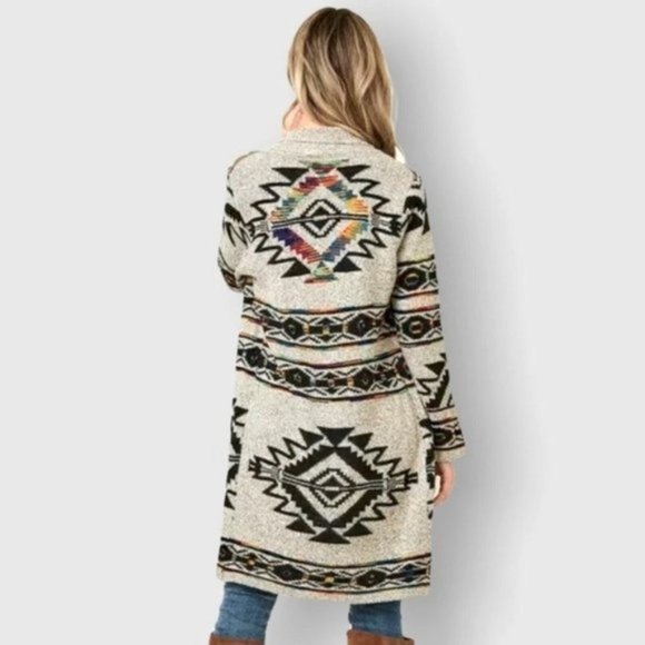 Aztec Print Cardigan Open Front Long NEW - Picture 4 of 8